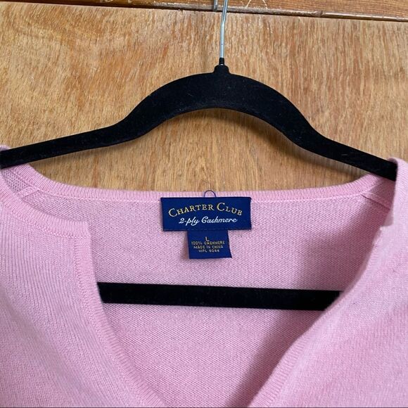 🍄 Charter Club Pink 100% Cashmere fall Sweater V-Neck - Picture 3 of 8